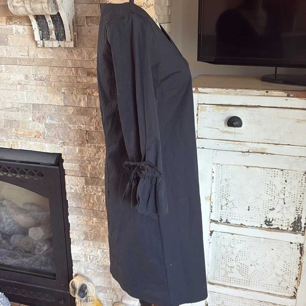 J. Crew Factory black ruffle bell sleeve w tie v-neck shift dress back zip